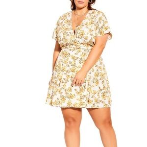 NWT City Chic Paige Sorrento Floral Day Dress Ivory Yellow Wrap Style Size 14